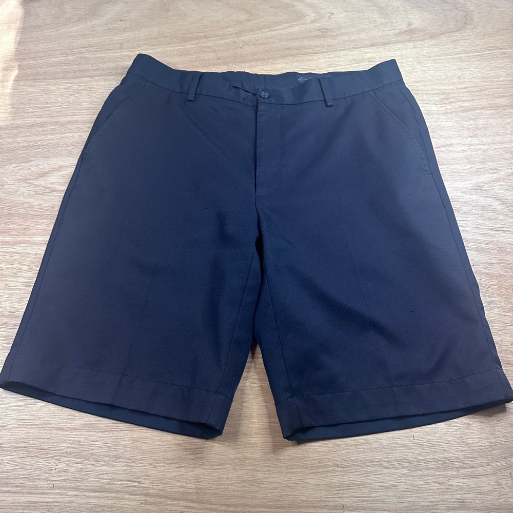 Greg Norman Golf Shorts Mens 34 Black Flat Front Performance Casual 10 Inseam